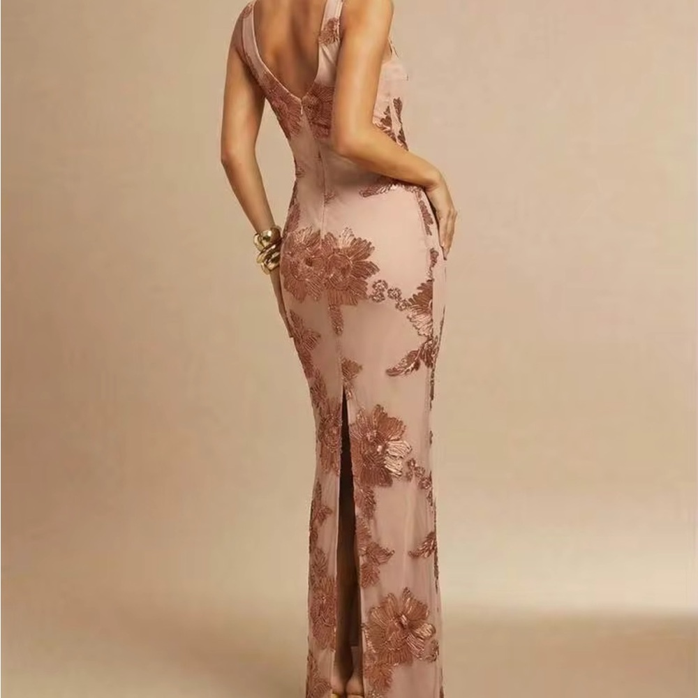 3D Floral Design Brown Dress - Picture 5 of 5